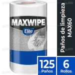 Paño Limpieza Industrial Maxwipe Max60 Blanco Elite 125 Paños x 6 Rollos