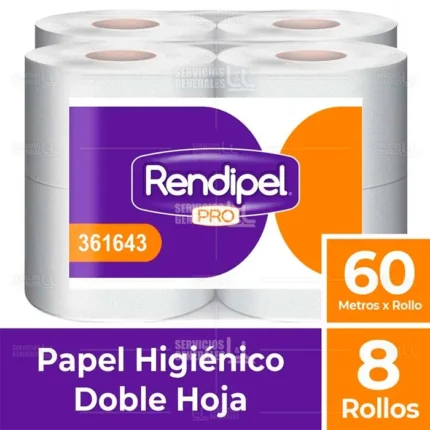 Papel Higiénico Doble Hoja Rendipel Pro 8 Rollos x 60 M