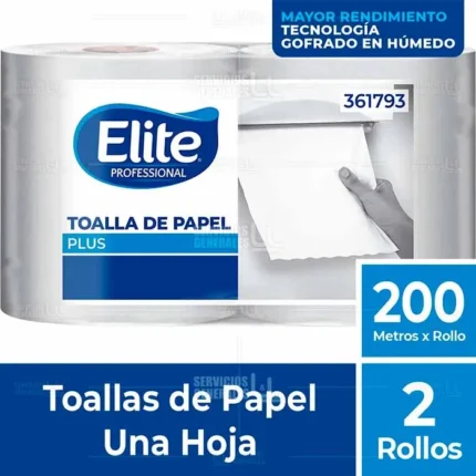Papel Toalla Una Hoja Plus Elite 2 Rollos x 200 M